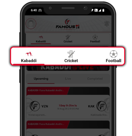 Select Match for Cricket Contests on fantasy app